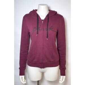 PINK Victoria's Secret Burgundy Zip Up Hoodie Women's [L] Logo Sweatshirt